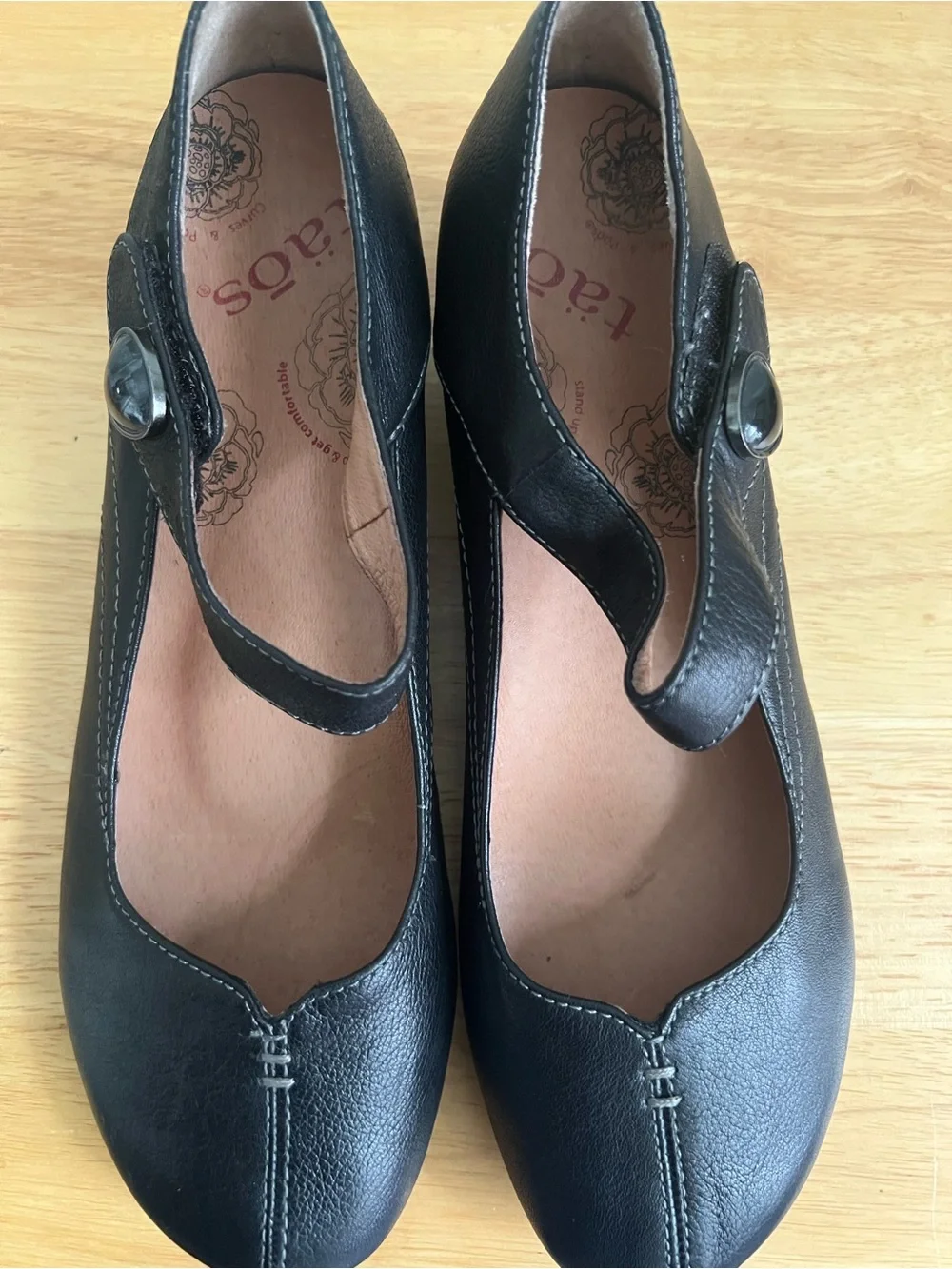 Taos Footwear Black Leather Mary Jane Flats with Button Strap
